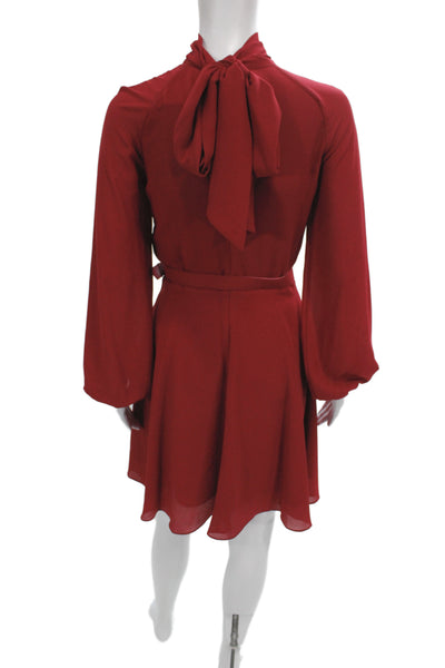 Belle Badgley Mischka Womens Red A-Line Dress Long Sleeve Knee-Length Size 4