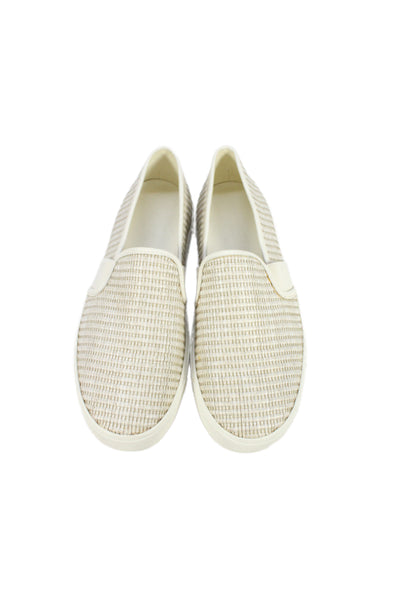 Vince Womens Textured Woven Round Toe Platform Slip-On Shoes Beige Size 6.5