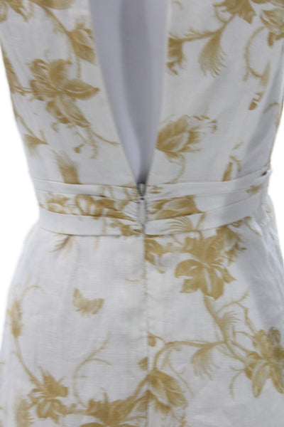 Zimmermann Womens Jumpsuit Ivory Linen Sleeveless Floral Round Neck Zip Size 0