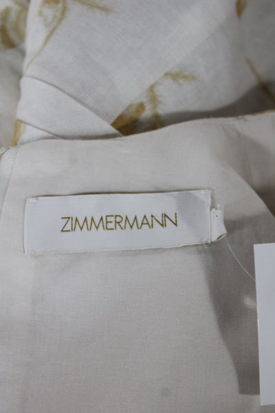 Zimmermann Womens Jumpsuit Ivory Linen Sleeveless Floral Round Neck Zip Size 0