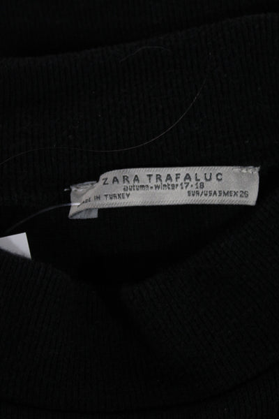 Zara Womens Black Cotton Mock Neck Short Sleeve Basic Pullover T-Shirt Size S