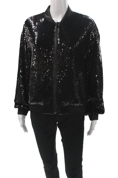 Sanctuary Womens Bomber Jacket Black Long Sleeve Zip Party Size XS