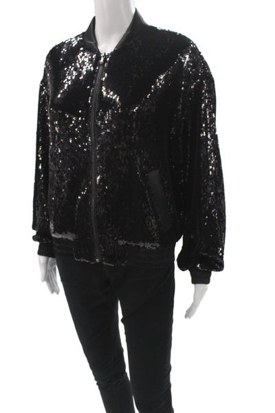 Sanctuary Womens Bomber Jacket Black Long Sleeve Zip Party Size XS
