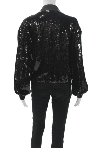 Sanctuary Womens Bomber Jacket Black Long Sleeve Zip Party Size XS