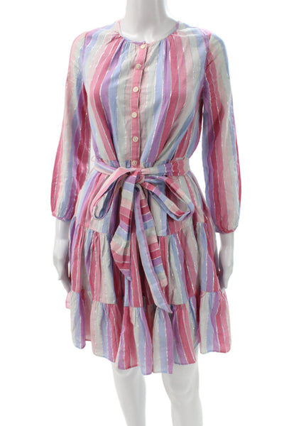 J Crew Women Shirt Dress Blue Striped Long Sleeve Button Knee Length Size 2XS