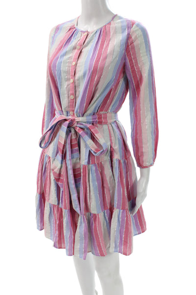J Crew Women Shirt Dress Blue Striped Long Sleeve Button Knee Length Size 2XS