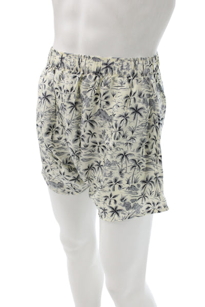 Khai Silk Mens Boxer Shorts Ivory 100% Silk Floral Tropical Size L