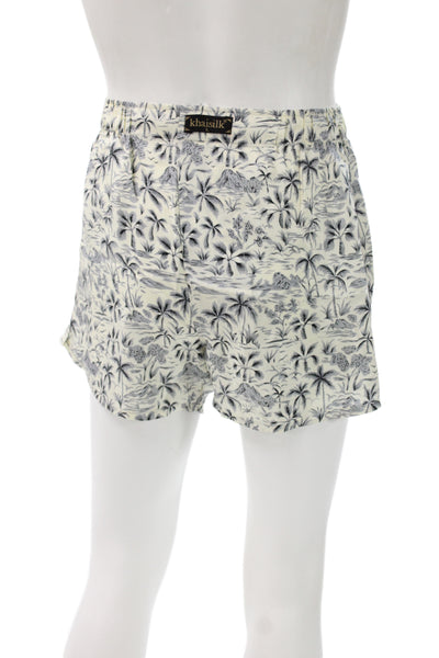 Khai Silk Mens Boxer Shorts Ivory 100% Silk Floral Tropical Size L