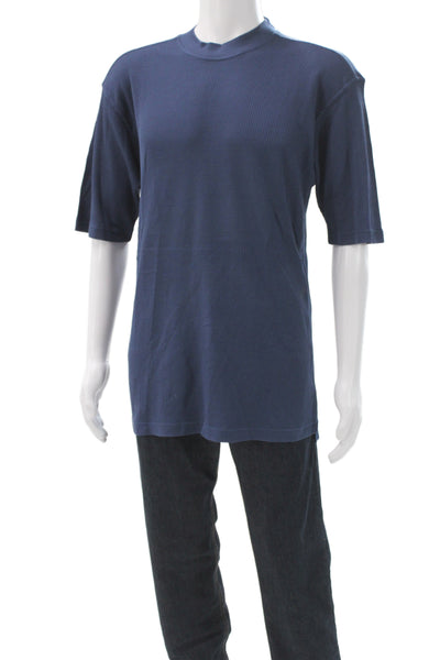 Jhane Barnes Mens Basic Mock Neck Solid Blue T-Shirt Size M
