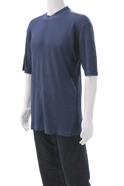 Jhane Barnes Mens Basic Mock Neck Solid Blue T-Shirt Size M