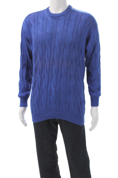 Fred Hayman Mens Pullover Sweater Blue 100% Cotton Crew Neck Long Sleeve Size 4