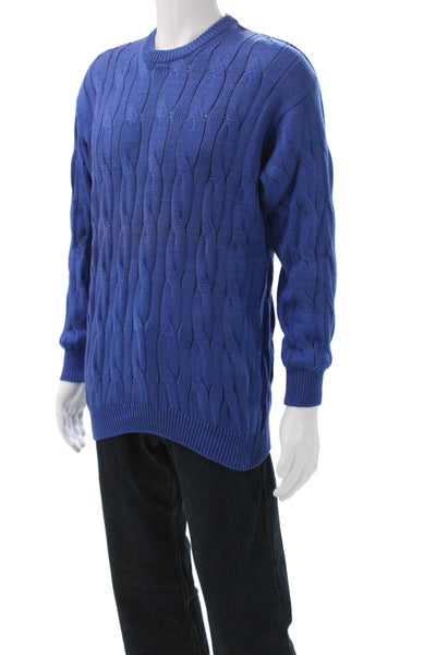 Fred Hayman Mens Pullover Sweater Blue 100% Cotton Crew Neck Long Sleeve Size 4