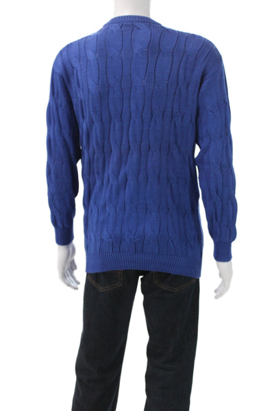 Fred Hayman Mens Pullover Sweater Blue 100% Cotton Crew Neck Long Sleeve Size 4