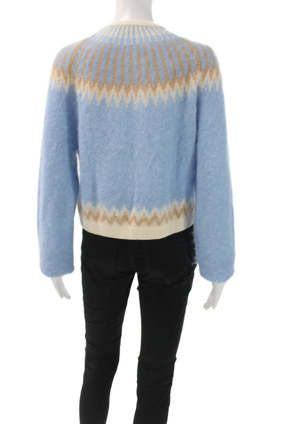 J Crew Womens Fair Isle Cardigan Blue Long Sleeve Round Neck Size M