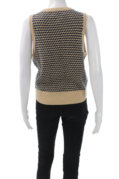 J Crew Womens 100% Cashmere Beige V Neck Geometric Vest Sleeveless Size M