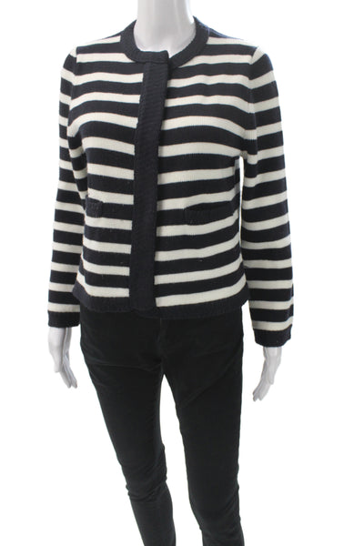 Zara Womens Cardigan Black Striped Long Sleeve Round Neck Size S