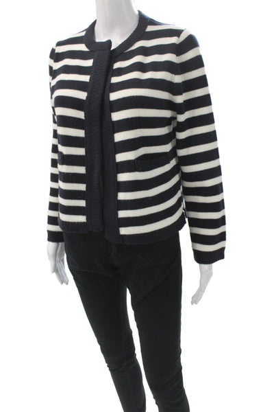 Zara Womens Cardigan Black Striped Long Sleeve Round Neck Size S