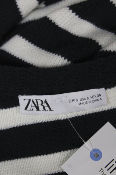 Zara Womens Cardigan Black Striped Long Sleeve Round Neck Size S