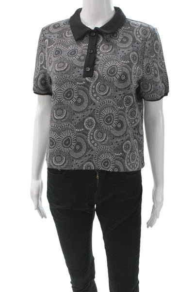 Kahindo Womens Basic Collared Button Polo Gray Geometric Short Sleeve Size L