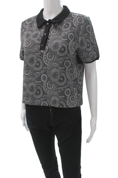 Kahindo Womens Basic Collared Button Polo Gray Geometric Short Sleeve Size L