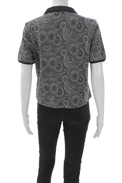 Kahindo Womens Basic Collared Button Polo Gray Geometric Short Sleeve Size L