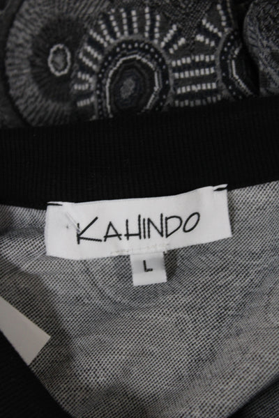 Kahindo Womens Basic Collared Button Polo Gray Geometric Short Sleeve Size L
