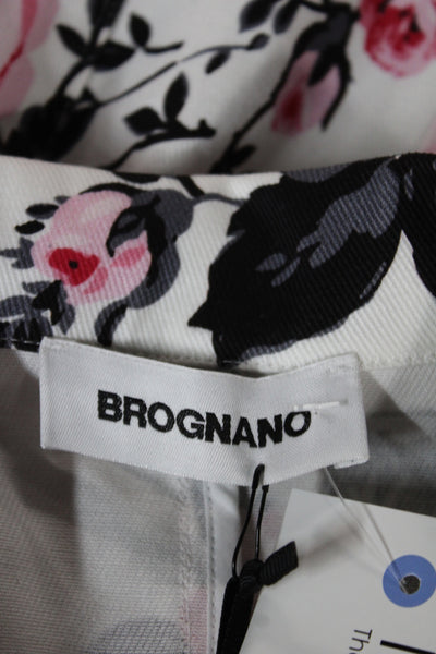 Brognano Women Collared Floral Cotton Mini Dress 3/4 Sleeve White Size 42