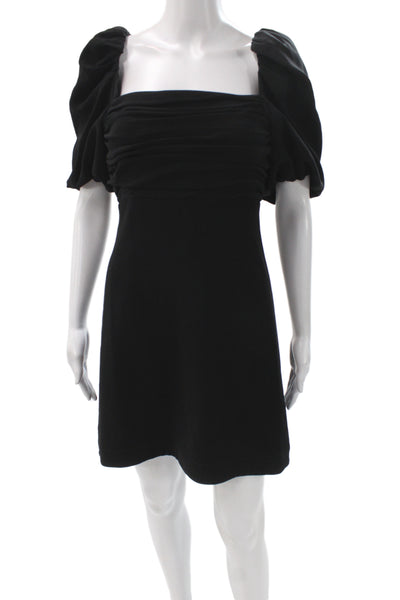 Cinq à Sept Women Black Cocktail Mini Dress Square Neck Short Sleeve Size 6