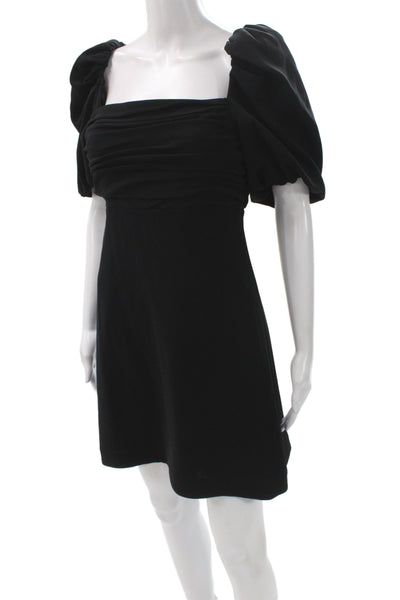 Cinq à Sept Women Black Cocktail Mini Dress Square Neck Short Sleeve Size 6