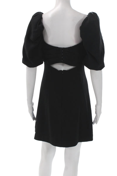 Cinq à Sept Women Black Cocktail Mini Dress Square Neck Short Sleeve Size 6