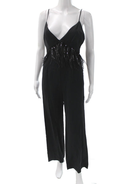 Saylor Womens Black Sleeveless V-Neck Cocktail Jumpsuit Viscose Zip Size S