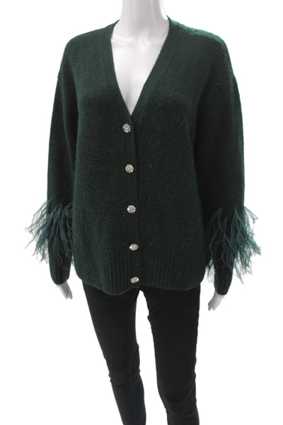 Cinq à Sept Womens Cardigan V-Neck Long Sleeve Green Size S