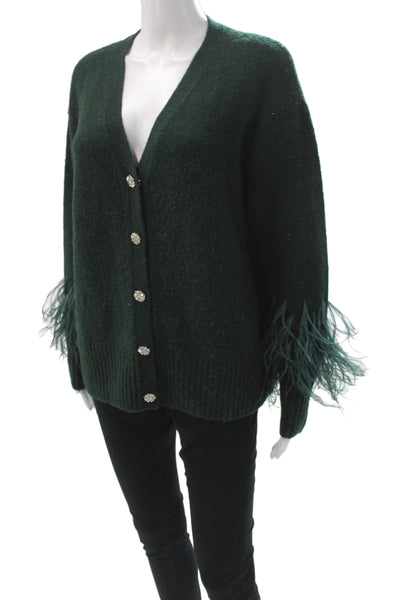 Cinq à Sept Womens Cardigan V-Neck Long Sleeve Green Size S