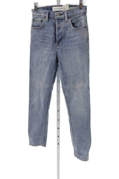 Denim Forum Women Straight High Rise Jeans Blue Cotton Blend Size 24