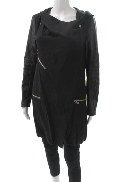 Zara Woman Womens Biker Jacket Black Cotton Long Sleeve Zip Size XS
