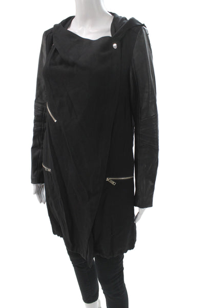 Zara Woman Womens Biker Jacket Black Cotton Long Sleeve Zip Size XS