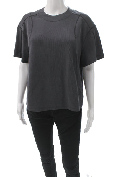 Lululemon Women Basic Gray Crew Neck Short Sleeve T-Shirt Polyester Size 6