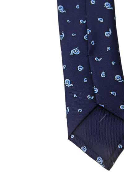 Hermes Mens Silk Graphic Snail Print Classic Tie Navy Blue