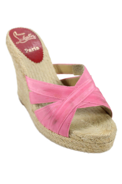 Christian Louboutin Womens Open Toe Espadrille Wedge Sandals Pink Size 37 7
