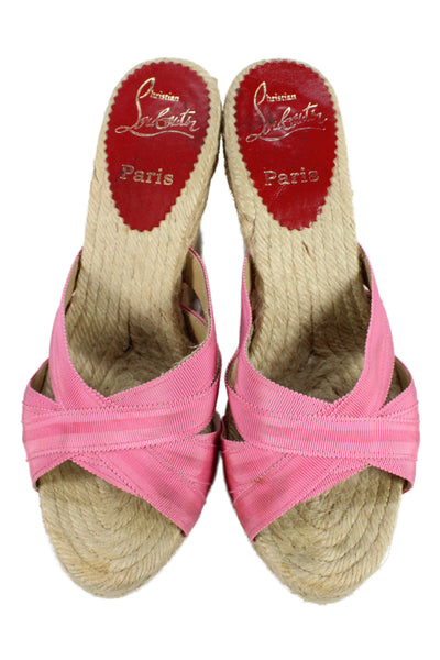 Christian Louboutin Womens Open Toe Espadrille Wedge Sandals Pink Size 37 7