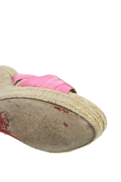 Christian Louboutin Womens Open Toe Espadrille Wedge Sandals Pink Size 37 7