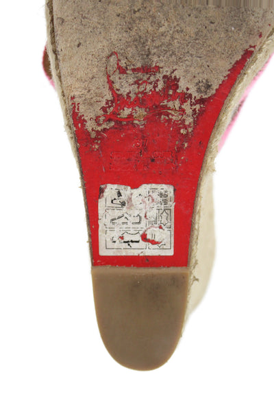 Christian Louboutin Womens Open Toe Espadrille Wedge Sandals Pink Size 37 7