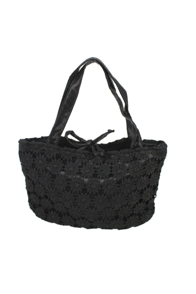 Grace Chuang Womens Floral Tie Closure Top Handle Handbag Black