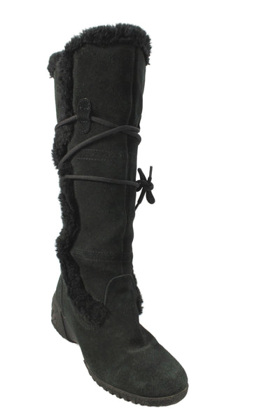Khombu Womens Suede Lace Up Knee High Boots Black Size 7M