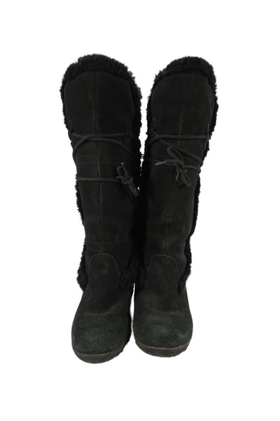 Khombu Womens Suede Lace Up Knee High Boots Black Size 7M