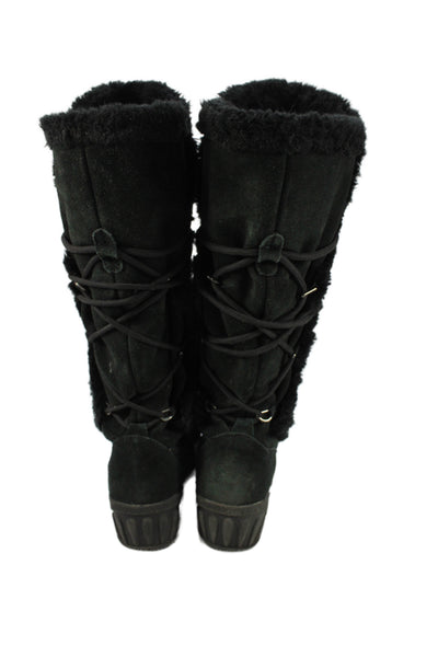 Khombu Womens Suede Lace Up Knee High Boots Black Size 7M