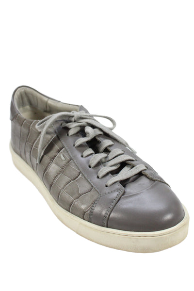 Santoni Mens Leather Crocodile Print Lace Up Sneaker Gray Size 11