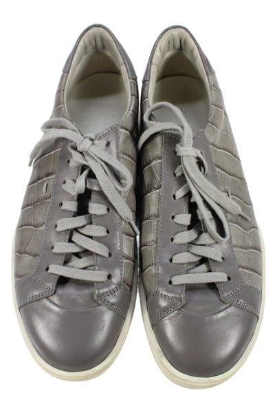 Santoni Mens Leather Crocodile Print Lace Up Sneaker Gray Size 11