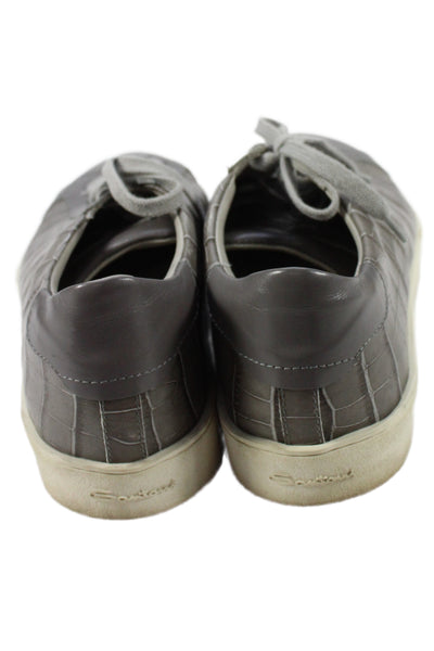 Santoni Mens Leather Crocodile Print Lace Up Sneaker Gray Size 11