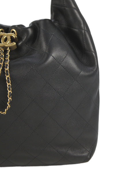 Chanel Womens Quilted Calfskin CC Chanel Cruise 2026 Hobo Handbag Black